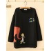 Letter Cartoon Print Long Sleeve O-neck Casual T-shirts