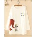 Letter Cartoon Print Long Sleeve O-neck Casual T-shirts