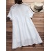 Vintage Pure Color Irregular Hem Short Sleeve Women Blouse