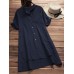 Vintage Pure Color Irregular Hem Short Sleeve Women Blouse