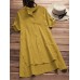 Vintage Pure Color Irregular Hem Short Sleeve Women Blouse