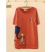 Cartoon Letter Print Short Sleeve O-neck Casual T-shirt For Women