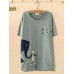 Cartoon Letter Print Short Sleeve O-neck Casual T-shirt For Women