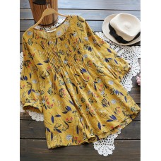 Women Floral Printed 3/4 Sleeve Vintage Blouses