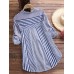 Patchwork Stripe Print Stand Collar Irregular Casual Shirts