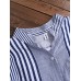 Patchwork Stripe Print Stand Collar Irregular Casual Shirts