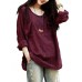 Vintage Pure Color Long Sleeve Pockets Loose Women Shirts