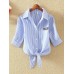 Solid Color Stripe Short Sleeve Tie Short Sleeve Casual Shirts