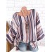 Ethnic Print Striped Long Sleeve Crew Neck Casual Shirt