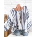 Ethnic Print Striped Long Sleeve Crew Neck Casual Shirt