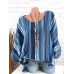 Ethnic Print Striped Long Sleeve Crew Neck Casual Shirt