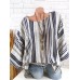 Ethnic Print Striped Long Sleeve Crew Neck Casual Shirt