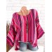 Ethnic Print Striped Long Sleeve Crew Neck Casual Shirt