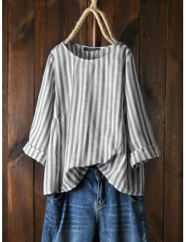 Vertical Striped Long Sleeve Crew Neck Shirt