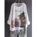 Cartoon Print 3/4 Sleeve T-Shirt For Women