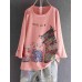 Cartoon Print 3/4 Sleeve T-Shirt For Women