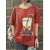 Cartoon Print Short Sleeve Pocket T-shirt