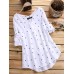 Star Printing 3/4 Sleeve V-Neck  Irregular Loose Shirts