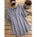 Star Printing 3/4 Sleeve V-Neck  Irregular Loose Shirts