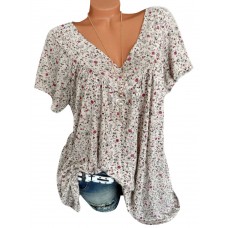 Print Floral Short Sleeve V Neck Blouse