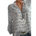 Printed Letters V-neck Button Long Sleeve Shirts