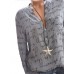 Printed Letters V-neck Button Long Sleeve Shirts