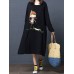 Cotton Cartoon Printed Long Sleeve Pullover Dress with Pockets