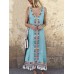 Ethnic Print Patchwork Tassels Sleeveless Vintage Dress