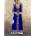 Ethnic Print Patchwork Tassels Sleeveless Vintage Dress