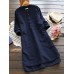 Women Pure Color Buttons Vintage Shirt Mini Dresses