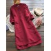 Women Pure Color Buttons Vintage Shirt Mini Dresses