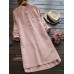 Women Pure Color Buttons Vintage Shirt Mini Dresses