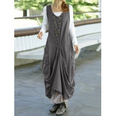 Side Pockets Strappy Casual Sleeveless Maxi Dress