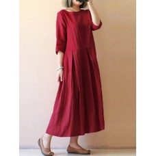 Pure Color Loose Half Sleeve Casual Vintage Dresses