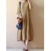 Pure Color Loose Half Sleeve Casual Vintage Dresses