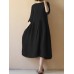 Pure Color Loose Half Sleeve Casual Vintage Dresses