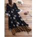 Vintage Print Patchwork V Neck Maxi Dress With Pockets