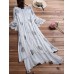 Vintage Print Patchwork V Neck Maxi Dress With Pockets