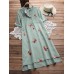 Irregular Floral Embroidered Pockets Short Sleeve Vintage Dresses