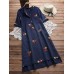 Irregular Floral Embroidered Pockets Short Sleeve Vintage Dresses