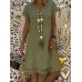 Hollow Solid Color Short Sleeve Casual Dress For Women