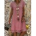 Hollow Solid Color Short Sleeve Casual Dress For Women