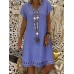 Hollow Solid Color Short Sleeve Casual Dress For Women