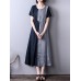 Stripe Patchwork Asymmetrical Short Sleeve Vintage Dresses