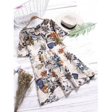 Women Floral Printed Short Sleeve Vintage Dresses