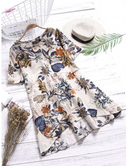 Women Floral Printed Short Sleeve Vintage Dresses