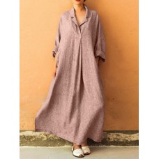 Solid Color Loose Lapel Long Sleeve Casual Maxi Dress