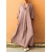 Solid Color Loose Lapel Long Sleeve Casual Maxi Dress