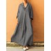 Solid Color Loose Lapel Long Sleeve Casual Maxi Dress