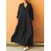 Solid Color Loose Lapel Long Sleeve Casual Maxi Dress